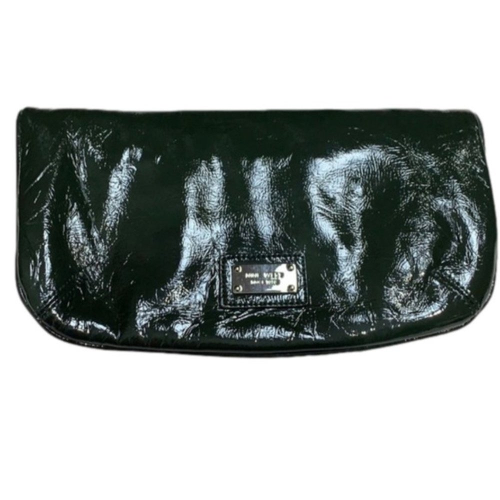NINE WEST forest green patent clutch handb…